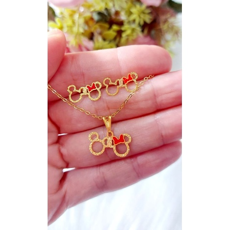 Colar e Brinco Infantil Folheado a Ouro 18K