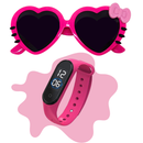 Óculos de sol infantil menina + relógio infantil de led barato da moda