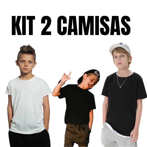 Kit 2 Camisas Infantis Lisa – Preta e Branca 100% Algodão