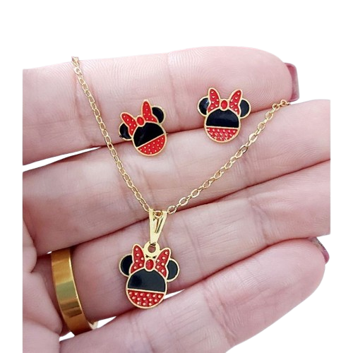 Colar e Brinco Infantil Folheado a Ouro 18K