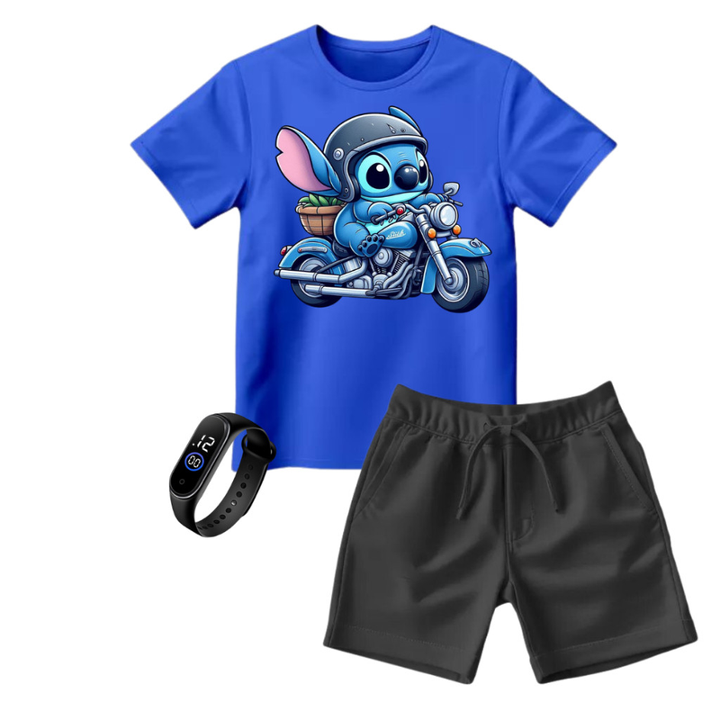 Kit Bermuda Moletom e Camiseta Infantil lilo e stitch + Brinde