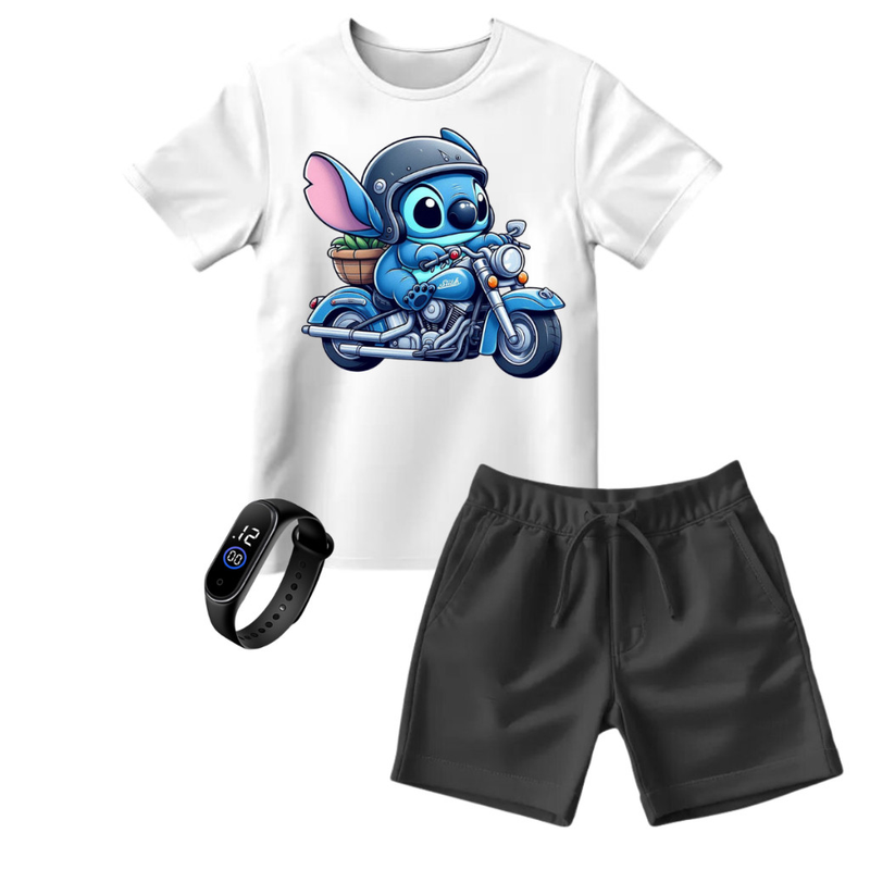 Kit Bermuda Moletom e Camiseta Infantil Lilo e Stitch