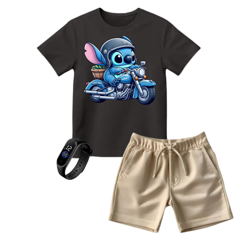 Kit Bermuda Moletom e Camiseta Infantil lilo e stitch + Brinde